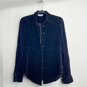 Vintage Anne Klein Black Velvet Button-Up Shirt – Elegant & Timeless